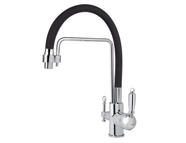 Смеситель VIKO V-5610 для кухни, картридж Ф35мм, с гибким черным изливом, под фильтр, Chrome