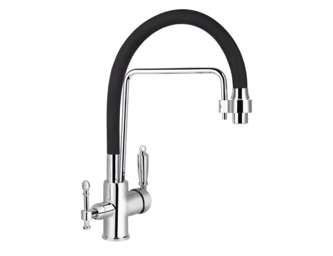 Смеситель VIKO V-5610 для кухни, картридж Ф35мм, с гибким черным изливом, под фильтр, Chrome