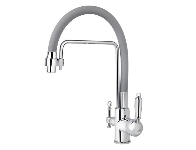 Смеситель VIKO V-5616 для кухни, картридж Ф35мм, с гибким серым изливом, под фильтр, Хром