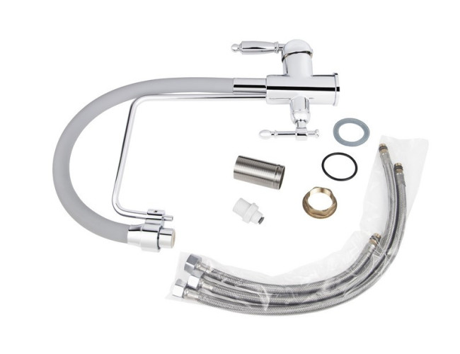 Смеситель VIKO V-5616 для кухни, картридж Ф35мм, с гибким серым изливом, под фильтр, Хром