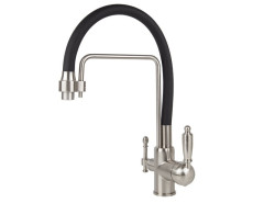 Смеситель VIKO V-5615 для кухни, картридж Ф35мм, с гибким черным изливом, под фильтр, Silver