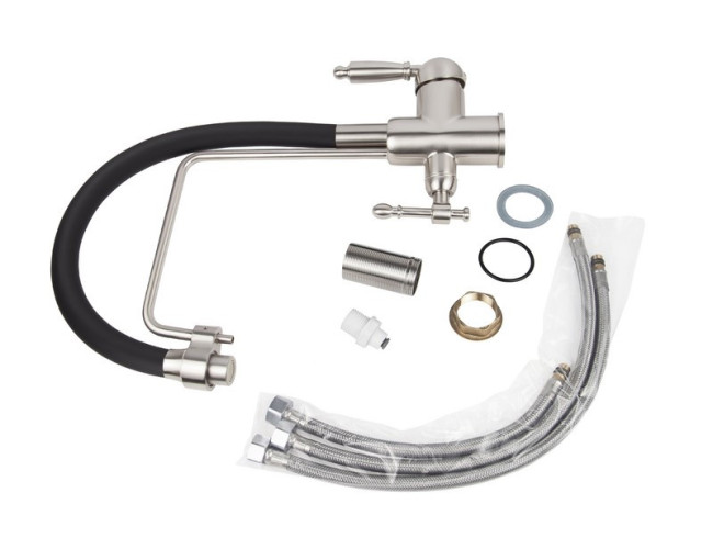 Смеситель VIKO V-5615 для кухни, картридж Ф35мм, с гибким черным изливом, под фильтр, Silver