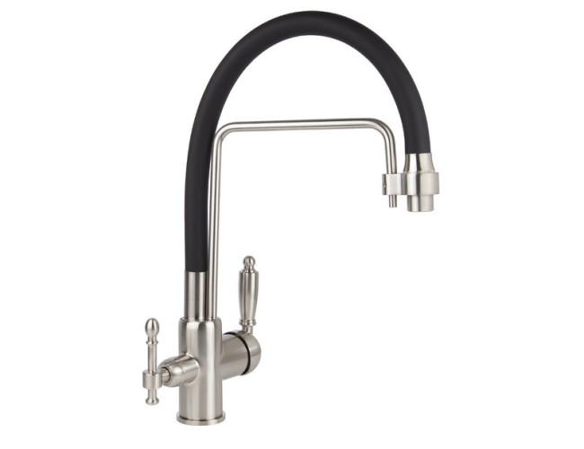 Смеситель VIKO V-5615 для кухни, картридж Ф35мм, с гибким черным изливом, под фильтр, Silver