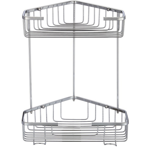 Полка VIKO V-752 настенная угловая, 2 яруса с крючками 220*220*280 в коробке (нержавеющая сталь) хром