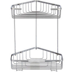 Полка VIKO V-752 настенная угловая, 2 яруса с крючками 220*220*280 в коробке (нержавеющая сталь) хром