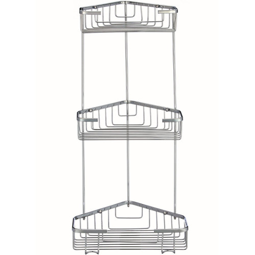 Полка VIKO V-753 настенная угловая, 3 яруса с крючками 180/200/220*220*540 (нержавеющая сталь) хром