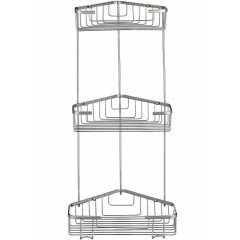 Полка VIKO V-753 настенная угловая, 3 яруса с крючками 180/200/220*220*540 (нержавеющая сталь) хром
