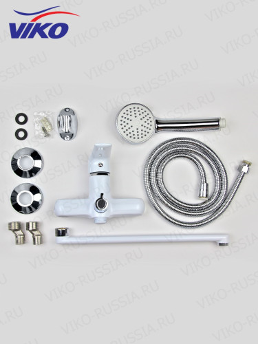 Смеситель VIKO V-4145 для ванны, с кронштейном для душевой лейки, белый/хром