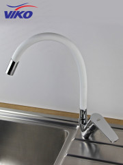 Смеситель VIKO V-4148 для кухни, с гибким БЕЛЫМ изливом