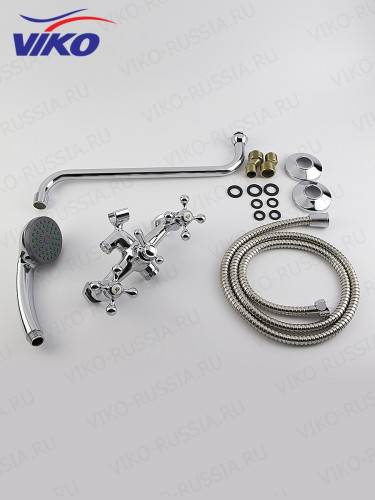 Смеситель VIKO V-1015 для ванны излив 35см, маховики крест керамика, переключатель шаровый