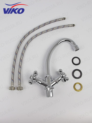 Смеситель VIKO V-1113 для кухни, маховики крест керамика, с гайкой