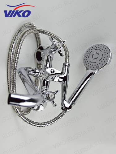 Смеситель VIKO V-1115 для ванны, излив 35см, маховики крест керамика, переключатель картриджный