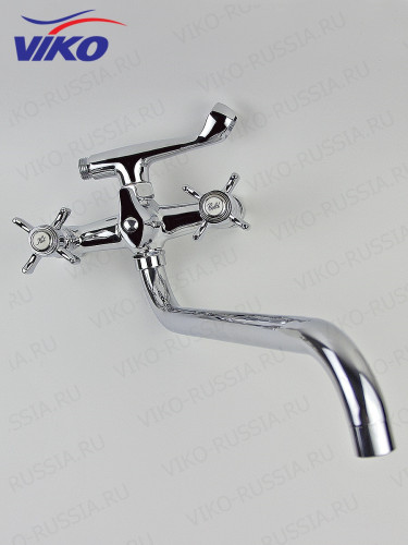Смеситель VIKO V-1115 для ванны, излив 35см, маховики крест керамика, переключатель картриджный
