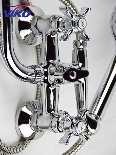 Смеситель VIKO V-1115 для ванны, излив 35см, маховики крест керамика, переключатель картриджный