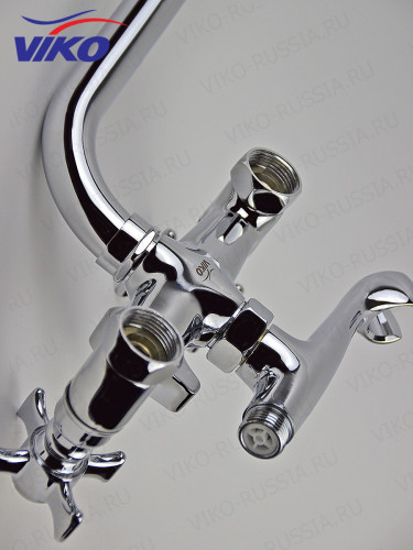 Смеситель VIKO V-1115 для ванны, излив 35см, маховики крест керамика, переключатель картриджный
