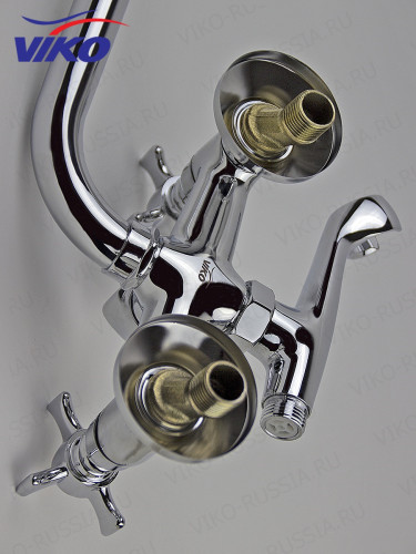 Смеситель VIKO V-1115 для ванны, излив 35см, маховики крест керамика, переключатель картриджный