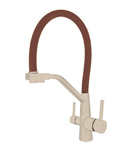Смеситель VIKO V-5810 для кухни, картридж Ф35мм, с гибким коричневым изливом, под фильтр, бежевый