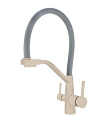 Смеситель VIKO V-5816 для кухни с гибким изливом и подключением к фильтру 2 в 1 (нержавеющая сталь) картридж d35 мм, (корпус/излив: бежевый мрамор/серый)