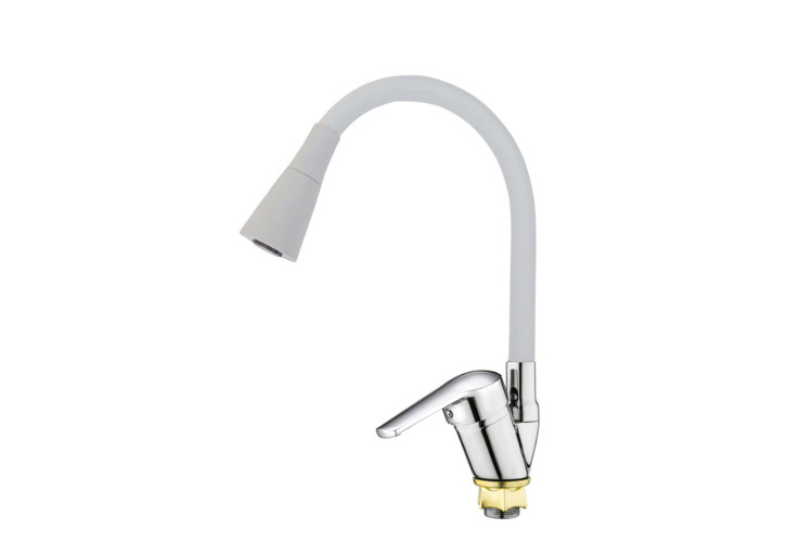 Смеситель VIKO V-3544 боковой с гибким изливом, 2-режима, Ø35, с гайкой, белый