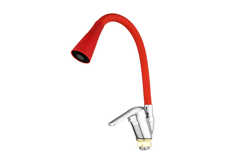 Смеситель VIKO V-3554 боковой с гибким изливом, 2-режима, Ø35, с гайкой, красный