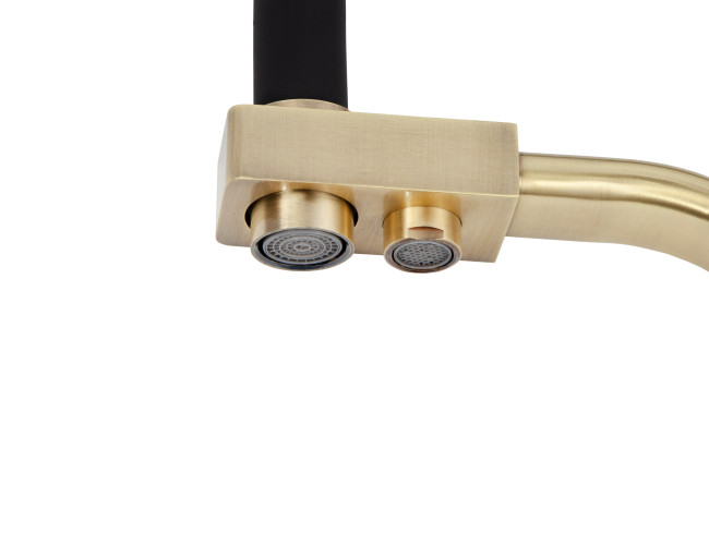 Смеситель VIKO V-5831 для кухни с гибким изливом и подключением к фильтру 2 в 1 (нержавеющая сталь) картридж d35 мм, (корпус/излив: бронза/черный)