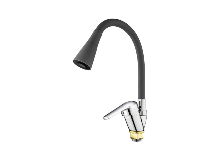 Смеситель VIKO V-3564 боковой с гибким изливом, 2-режима, Ø35, с гайкой, серый