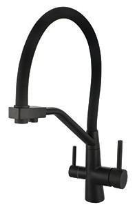 Смеситель VIKO V-5842 для кухни с гибким изливом и подключением к фильтру 2 в 1 (нержавеющая сталь) картридж d35 мм, (корпус/излив: черный)