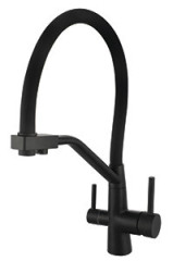 Смеситель VIKO V-5842 для кухни с гибким изливом и подключением к фильтру 2 в 1 (нержавеющая сталь) картридж d35 мм, (корпус/излив: черный)