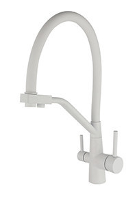 Смеситель VIKO V-5844 для кухни с гибким изливом и подключением к фильтру 2 в 1 (нержавеющая сталь) картридж d35 мм, (корпус/излив: белый)