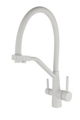 Смеситель VIKO V-5844 для кухни с гибким изливом и подключением к фильтру 2 в 1 (нержавеющая сталь) картридж d35 мм, (корпус/излив: белый)