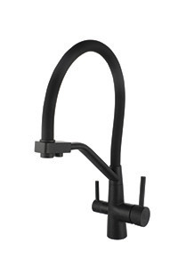 Смеситель VIKO V-5872 для кухни с гибким изливом и подключением к фильтру 2 в 1 (нержавеющая сталь) картридж d35 мм, (корпус/излив: черный мрамор/черный)