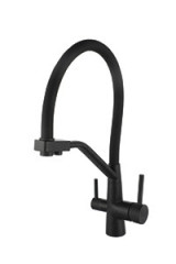 Смеситель VIKO V-5872 для кухни с гибким изливом и подключением к фильтру 2 в 1 (нержавеющая сталь) картридж d35 мм, (корпус/излив: черный мрамор/черный)