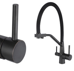 Смеситель VIKO V-5862 для кухни с гибким изливом и подключением к фильтру 2 в 1 (нержавеющая сталь) картридж d35 мм, (корпус/излив: бронза черная/черный)