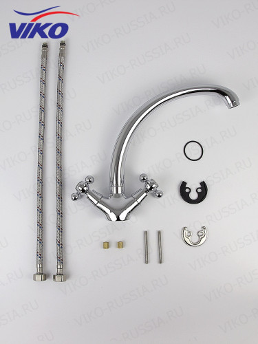 Смеситель VIKO V-2313 для кухни, маховики крест, излив поворотный