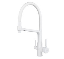 Смеситель для кухни с краном для питьевой воды VIKO V-5604 Ø35 с белым гибким изливом White (латунь)