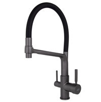 Смеситель для кухни с краном для питьевой воды VIKO V-5607 с черным гибким изливом Gunmetal (латунь) Ø35
