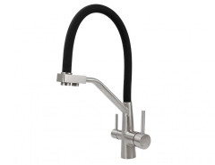 Смеситель для кухни под фильтр VIKO V-5852 с гибким изливом, нержавейка, картридж d35, серебро/черный