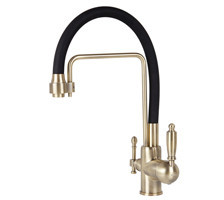 Смеситель для кухни с краном для питьевой воды VIKO V-5613 с черным гибким изливом Bronze (латунь) Ø35