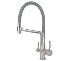 Смеситель для кухни с краном для питьевой воды VIKO V-5608 с гибким серым изливом Silver (латунь) Ø35