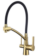 Смеситель для кухни с краном для питьевой воды VIKO V-5523 с черным гибким изливом Gold
