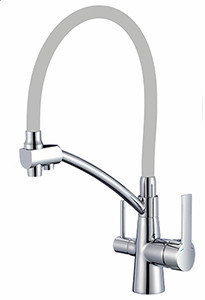 Смеситель для кухни с краном для питьевой воды VIKO V-5524 с гибким серым изливом хром (латунь) O35