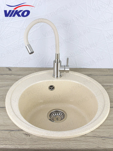 Смеситель VIKO V-4438 для кухни, с гибким изливом, бежевый, однорычажный, с подводкой, латунь,