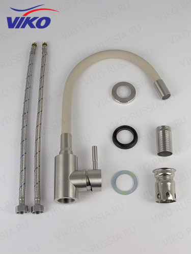 Смеситель VIKO V-4438 для кухни, с гибким изливом, бежевый, однорычажный, с подводкой, латунь,