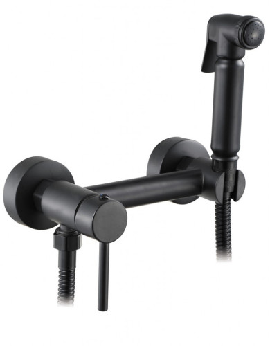 Смеситель VIKO V-4928 с гигиеническим душем настенный Ø25 (латунь) Black Matt