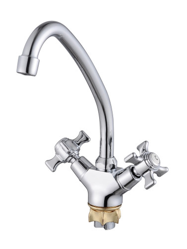 Смеситель VIKO V-1103 Ёлка, маховики крест керамика, изогнутый излив