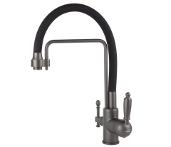 Смеситель VIKO V-5617 для кухни, картридж Ф35мм,с гибким черным изливом, под фильтр, Gunmetal