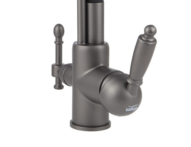 Смеситель VIKO V-5617 для кухни, картридж Ф35мм,с гибким черным изливом, под фильтр, Gunmetal