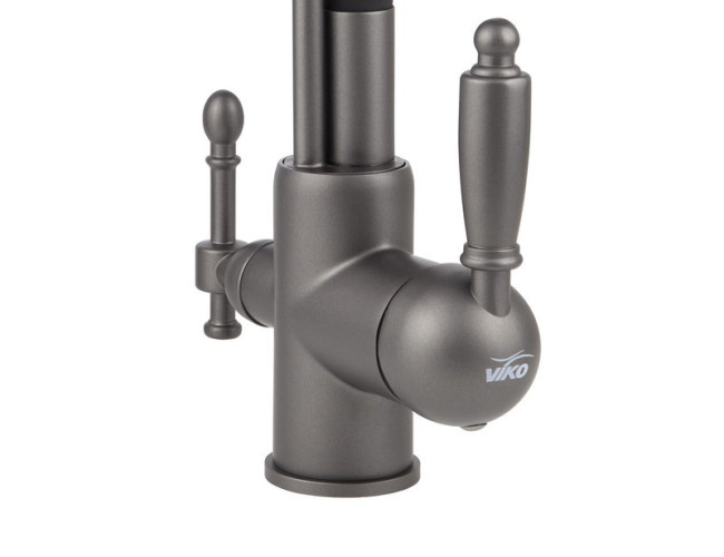 Смеситель VIKO V-5617 для кухни, картридж Ф35мм,с гибким черным изливом, под фильтр, Gunmetal