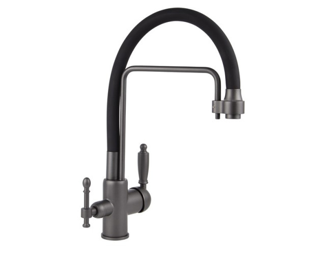 Смеситель VIKO V-5617 для кухни, картридж Ф35мм,с гибким черным изливом, под фильтр, Gunmetal