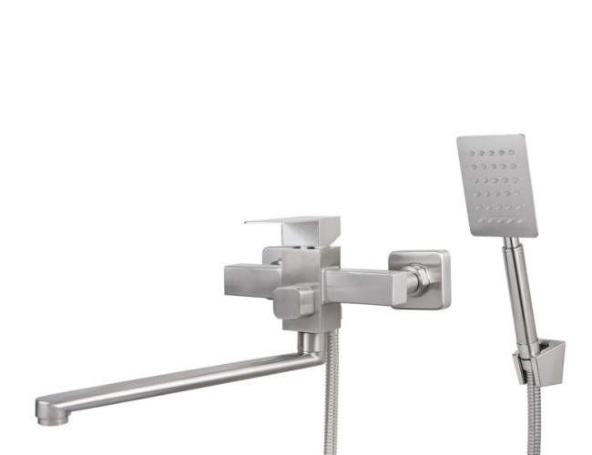 Смеситель VIKO V-7735 для ванны, картридж Ф35 мм, излив L-30 см, нержавеющая сталь, серебро